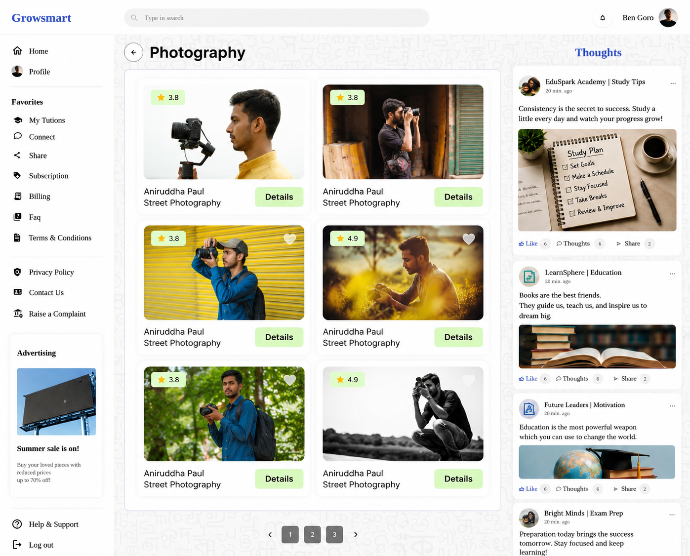 GrowSmart photography course listing